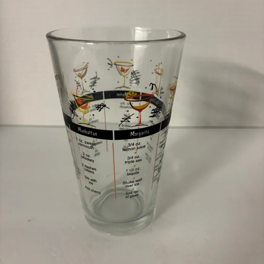 Vintage Cocktail Recipe Mixing Glass Barware Shaker Cosmopolitan Martini Whiskey